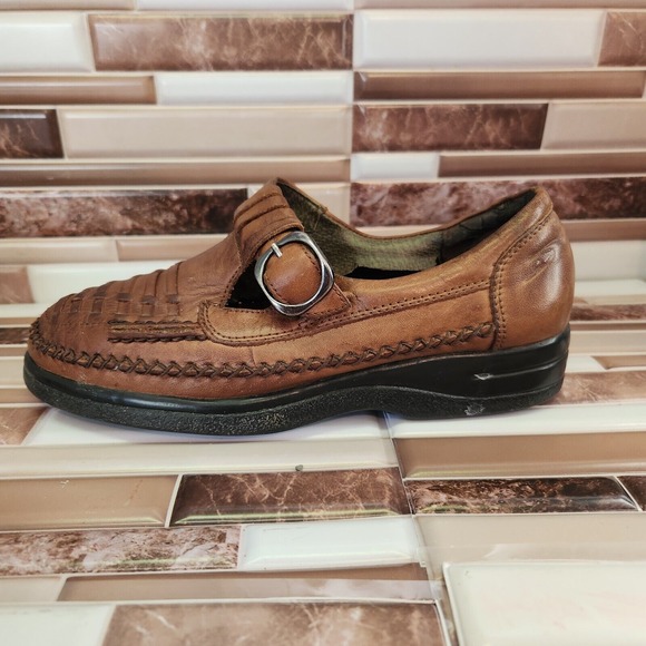 Dr. Scholls Shoes Womens 6.5 Brown Leather Loafers Adjustable Buckle - Picture 3 of 11